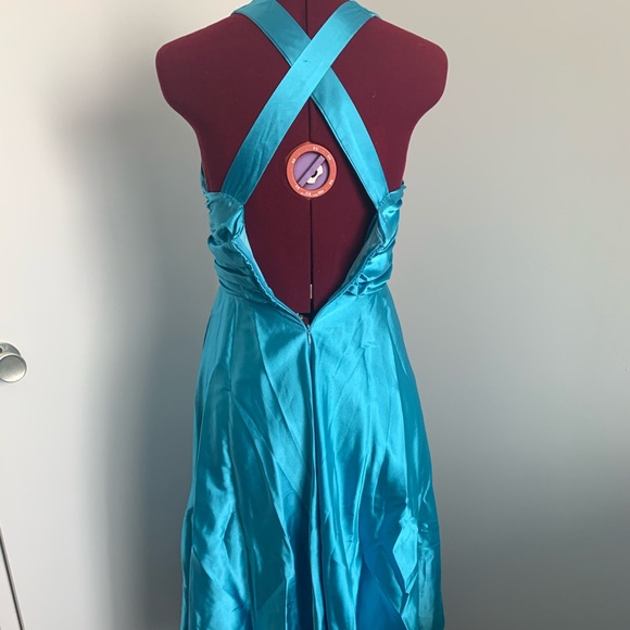 Turquoise satin dress sz S- Marilyn style - Picture 2 of 3